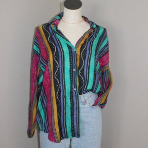 Vintage 100% Silk Funky Button Down Top